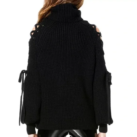 NEW NWT Alice + Olivia Izetta Lace Up Wool Turtleneck Sweater M - Picture 6 of 12